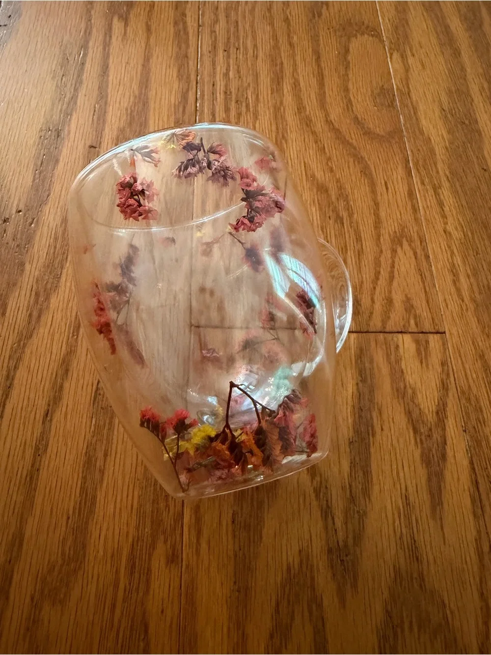 Clear Acrylic Decorative Mug Cup with Pink Floral Accents Dried Flowers